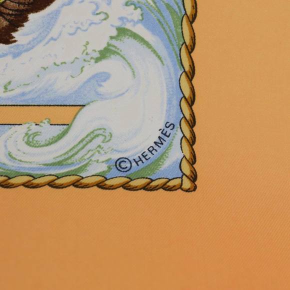 HERMES Carre 90 vive le vent Scarf Silk Orange Auth ki4369 - Picture 11 of 15